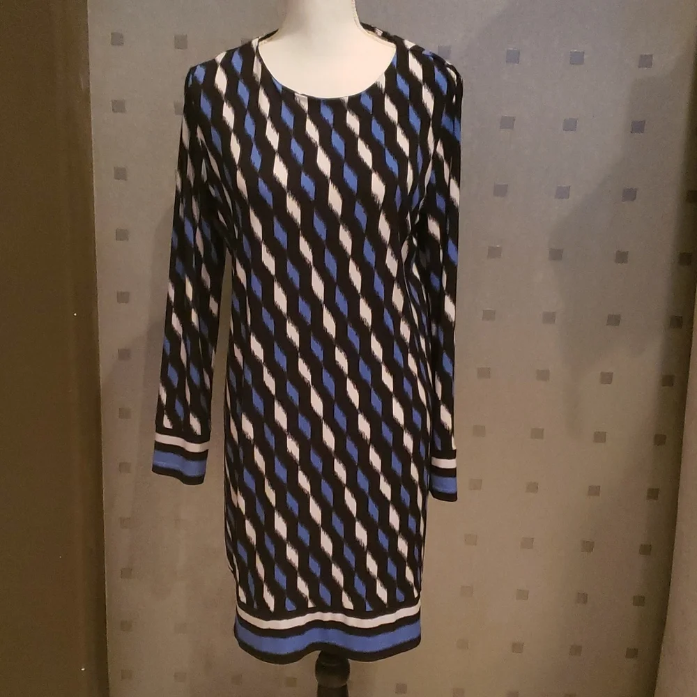 MICHAEL KORS, Dress, Abstract Print, Size L, Crew neck, Long Sleeve.